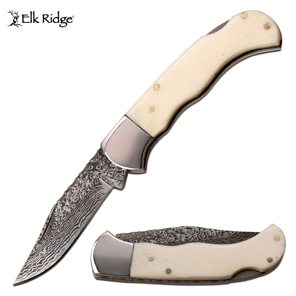 Elk Ridge Bone Handle Damascas Blade Pocket Knife