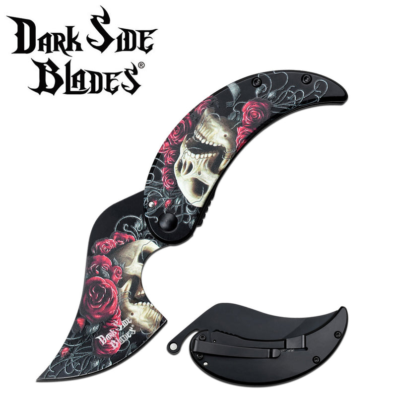 Dark Side Blades Samurai Skull and Rose Pocket Knife