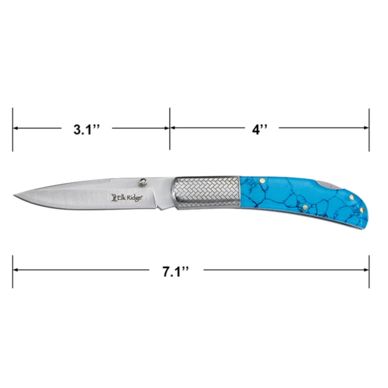 Blue folding knife elk ridge