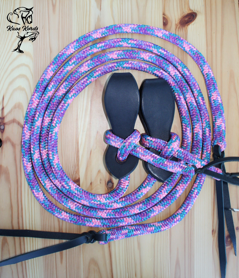 rope split reins with leather slobbers