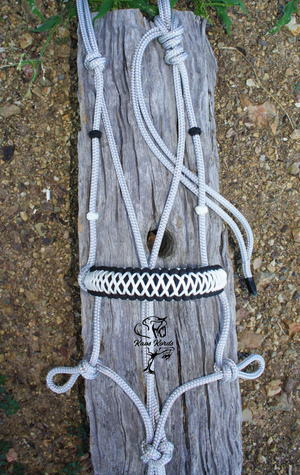 Side Pull/Riding Halter Loop Rein Attachment No Rings With Criss Cross Braid