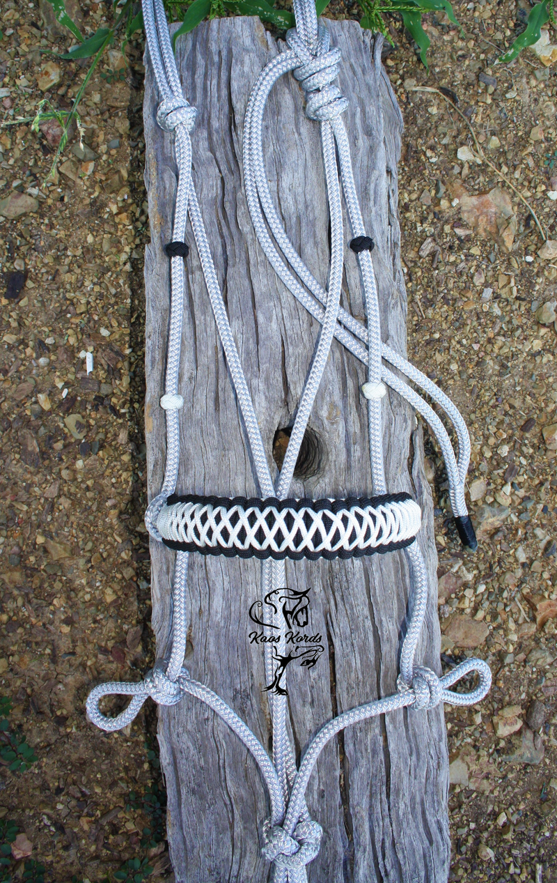 Side Pull/Riding Halter Loop Rein Attachment No Rings With Criss Cross Braid