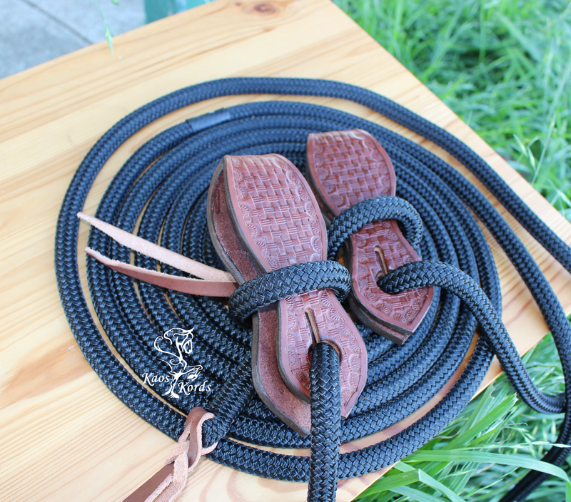 Split Reins With Tooled Leather Slobber Straps – Kaos Kords