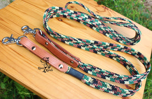 joined rope reins with leather and buckle ends