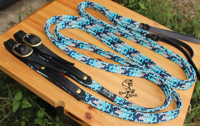 rope split reins with leather buckle ends