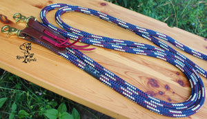 Joined Reins With Leather and Trigger Snap Ends- Round Rope Tassel Tie