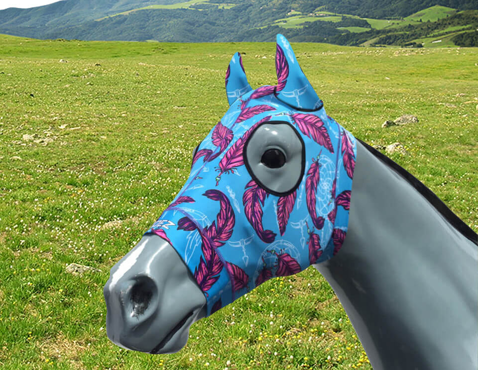 Hidez Compression Hood with ears turquoise with pink feathers