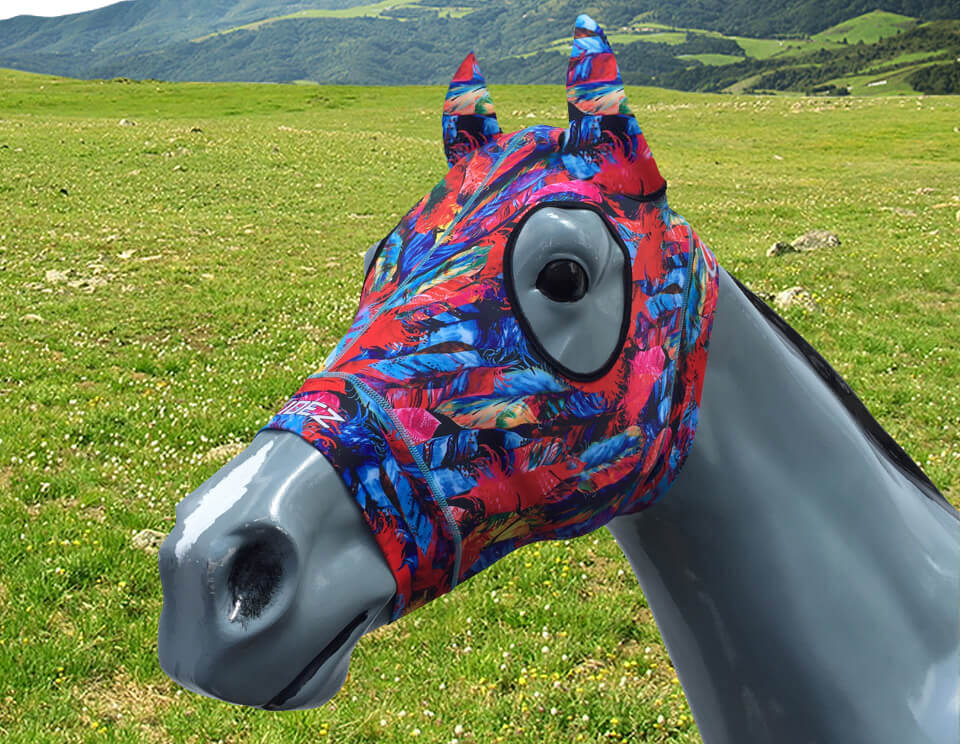 Hidez Compression Hood with ears vibrant feathers