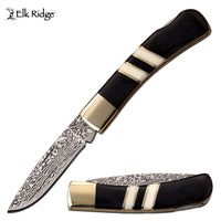 Elk Ridge Damascas Blade Pakka Wood Folding Knife