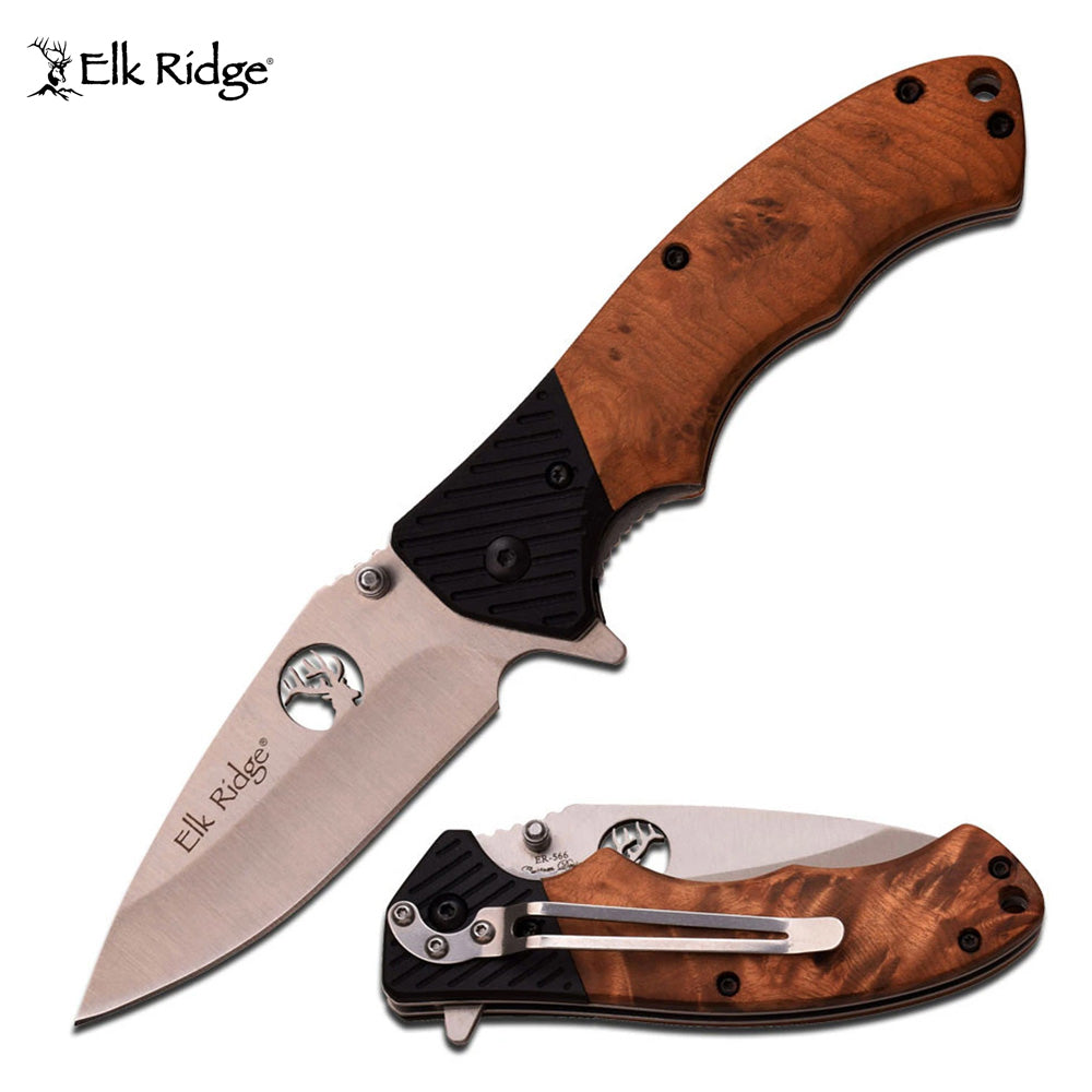 Elk Ridge Linerlock Burl Wood Folding Knife