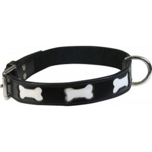 Black Leather Dog Collar With White Bone Inlay
