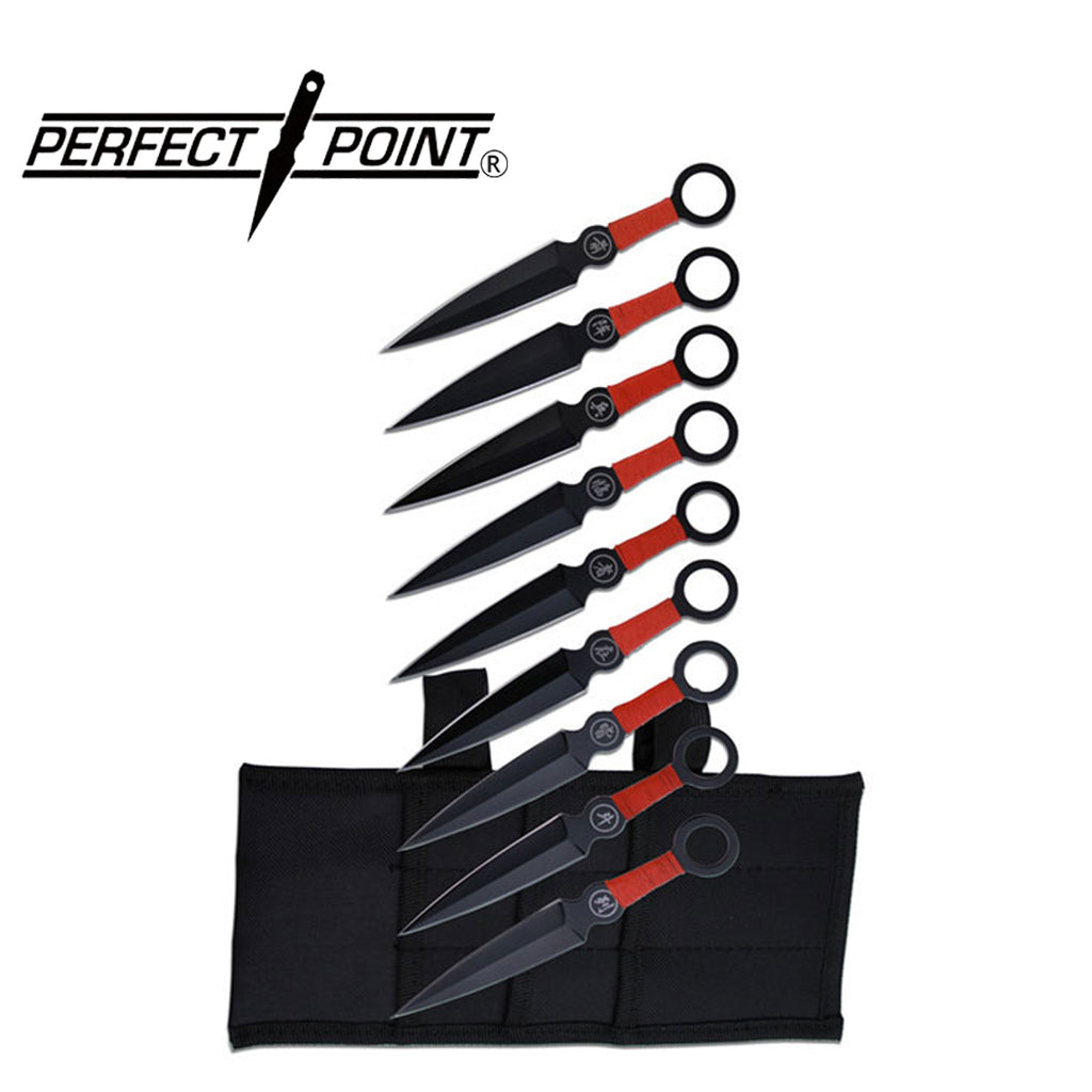 Perfect Point Red Rope 9 Piece Throwing Knives
